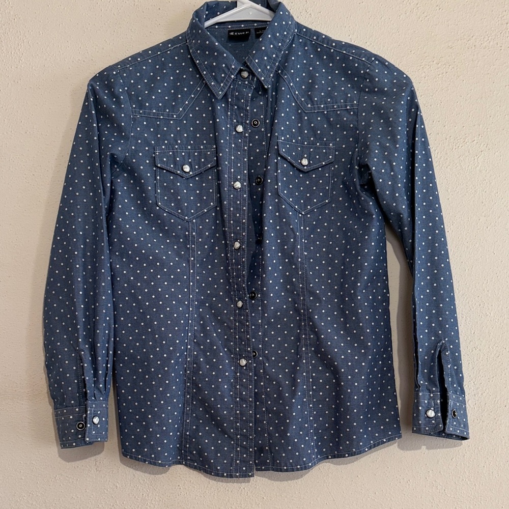 Girls Blue Polka Dot Button Down Shirt
